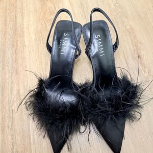 Simmi London Black Feathered Women's Heels